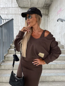 Frida - Ärmellos Kleid Langärmelig Kapuze Pullover Zweiteiliges Set