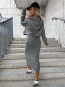 Frida - Ärmellos Kleid Langärmelig Kapuze Pullover Zweiteiliges Set