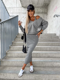 Frida - Ärmellos Kleid Langärmelig Kapuze Pullover Zweiteiliges Set