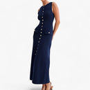 Lina - Rundhalsausschnitt Ärmellos Maxikleid Mit Schaltflächen