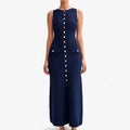 Lina - Rundhalsausschnitt Ärmellos Maxikleid Mit Schaltflächen