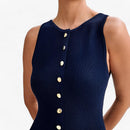 Lina - Rundhalsausschnitt Ärmellos Maxikleid Mit Schaltflächen