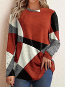 Lina - Rundhalsausschnitt Langärmelig Patchwork Bluse