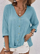 Almut - Elegante Bluse mit V Ausschnitt und langen Ärmeln mit Knopf