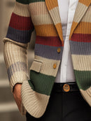 Gunar - Lässige langärmelige Strickjacke mit Regenbogenstreifen und Revers