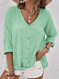 Almut - Elegante Bluse mit V Ausschnitt und langen Ärmeln mit Knopf