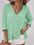 Almut - Elegante Bluse mit V Ausschnitt und langen Ärmeln mit Knopf