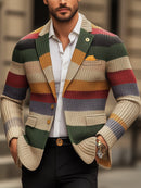 Gunar - Lässige langärmelige Strickjacke mit Regenbogenstreifen und Revers