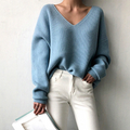 Yulia - Lässiger lockerer Pullover mit V Ausschnitt und langen Ärmeln