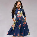 Brigitte – Modisches langärmeliges Kleid mit Blumendruck und Taschen