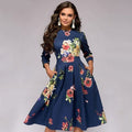 Tania - Lässiges mittellanges Kleid mit Rundhalsausschnitt Blumendruck und Taschen
