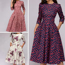 Brigitte – Modisches langärmeliges Kleid mit Blumendruck und Taschen