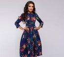Tania - Lässiges mittellanges Kleid mit Rundhalsausschnitt Blumendruck und Taschen
