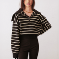 Anja - Lässiger Langarmpullover mit Streifenmuster und Halber Reißverschluss