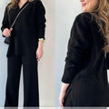 Louisa - Stilvolles zweiteiliges Set mit Pullover mit V Ausschnitt und Hose mit lockerem Schnitt
