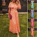 Soraya – Kurzarmkleid mit Blumendruck V Ausschnitt und hoher Taille