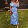 Soraya – Kurzarmkleid mit Blumendruck V Ausschnitt und hoher Taille