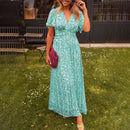 Soraya – Kurzarmkleid mit Blumendruck V Ausschnitt und hoher Taille