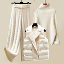 Mia - Rollkragenpullover Weste Jacke Weites Bein Hosen Dreiteiliges Set