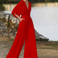 Hanna - Tief V Ausschnitt Weites Bein Jumpsuit mit halben Ärmeln