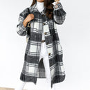 Sarah - Langärmelige karierte Wolljacke mit Knöpfen und Taschen