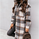 Sarah - Langärmelige karierte Wolljacke mit Knöpfen und Taschen