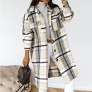 Sarah - Langärmelige karierte Wolljacke mit Knöpfen und Taschen