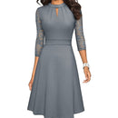 Clara - Lässige schmale Passform Kleid mit Rundhalsausschnitt und Flare Swing Lange Ärmel