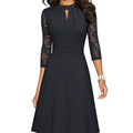 Clara - Lässige schmale Passform Kleid mit Rundhalsausschnitt und Flare Swing Lange Ärmel