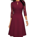 Clara - Lässige schmale Passform Kleid mit Rundhalsausschnitt und Flare Swing Lange Ärmel
