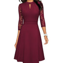 Clara - Lässige schmale Passform Kleid mit Rundhalsausschnitt und Flare Swing Lange Ärmel