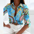 Sophia - Langärmelige Bluse mit Umlegekragen und einzigartigem Druckdesign