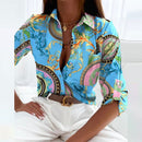 Sophia - Langärmelige Bluse mit Umlegekragen und einzigartigem Druckdesign