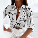 Sophia - Langärmelige Bluse mit Umlegekragen und einzigartigem Druckdesign