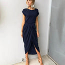 Sandra - Modisches kurzärmeliges Maxikleid mit Rundhalsausschnitt und Schlitz vorne