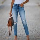 Melanie - Zerrissene Jeans mit schmaler Passform hohem Bund Knopf und Taschen