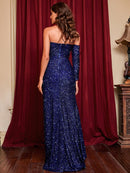 Zelma – Modisches Schulterfrei Longkleid mit Seitenschlitz