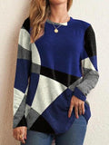 Lina - Rundhalsausschnitt Langärmelig Patchwork Bluse