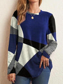 Lina - Rundhalsausschnitt Langärmelig Patchwork Bluse