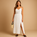 Elena – Fließendes Maxikleid mit Schlitz und verstellbaren dünnen Trägern